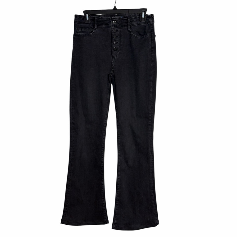 PAIGE High Rise Lou Lou Black Denim Jeans Button Fly Midnight Dusk Wash Size 29